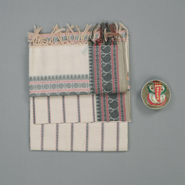 Hayagrivas Cream Pure Cotton Saree with Grey Border KBE735G16-7