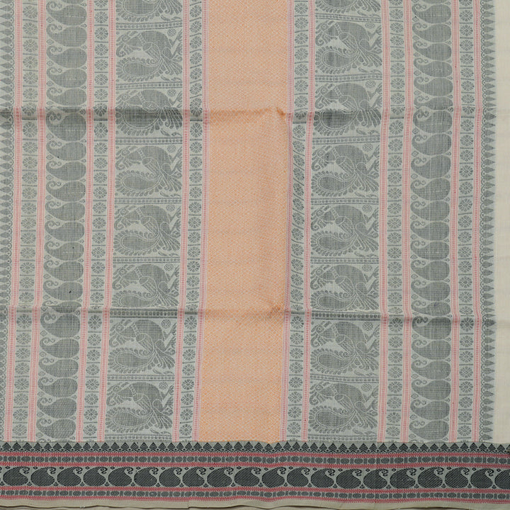 Hayagrivas Cream Pure Cotton Saree with Grey Border KBE735G16-7