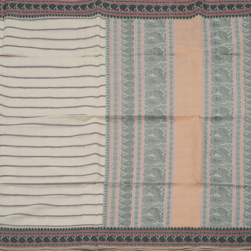 Hayagrivas Cream Pure Cotton Saree with Grey Border KBE735G16-7