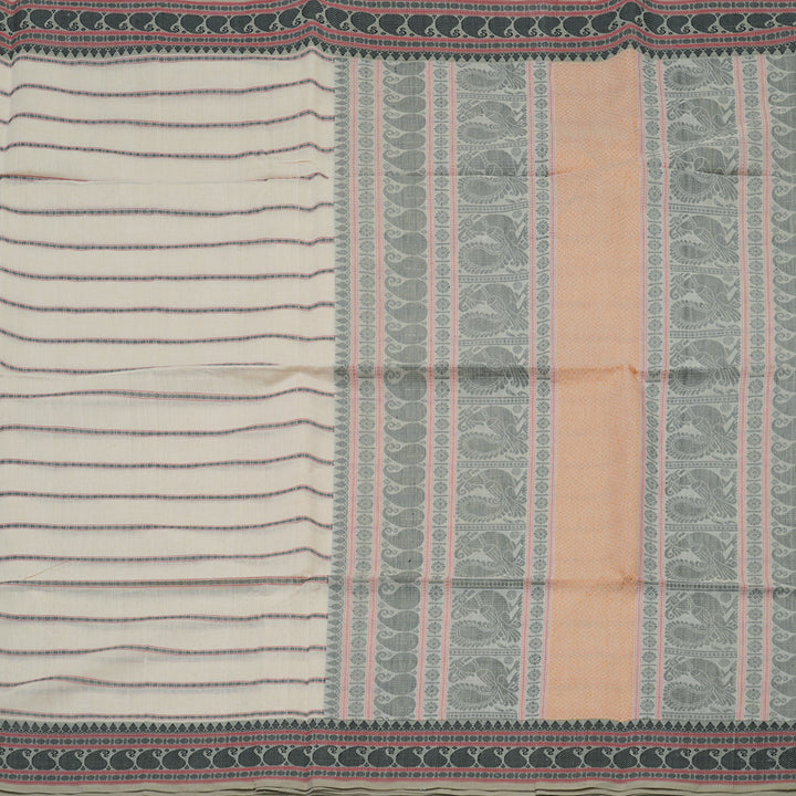 Hayagrivas Cream Pure Cotton Saree with Grey Border KBE735G16-7