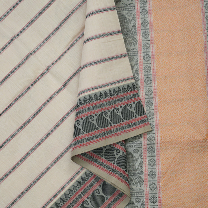 Hayagrivas Cream Pure Cotton Saree with Grey Border KBE735G16-7