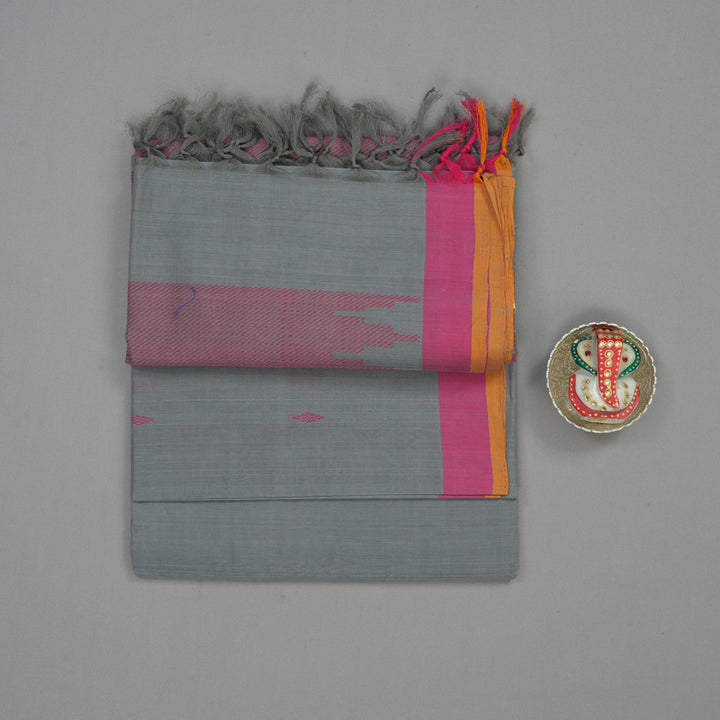 Hayagrivas Grey Pure Cotton Saree with Pink Border KBE735G2-6