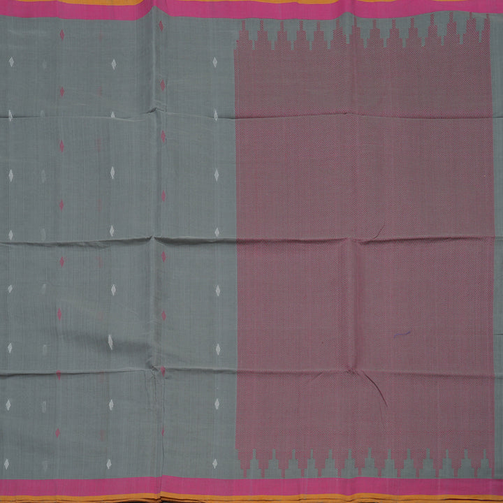 Hayagrivas Grey Pure Cotton Saree with Pink Border KBE735G2-6