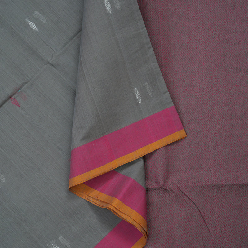 Hayagrivas Grey Pure Cotton Saree with Pink Border KBE735G2-6