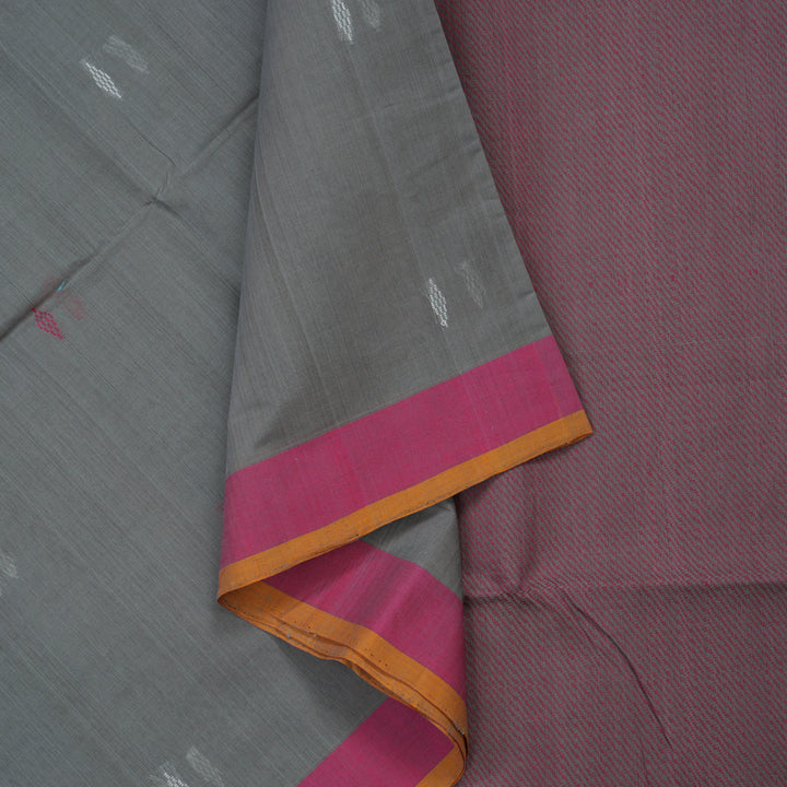 Hayagrivas Grey Pure Cotton Saree with Pink Border KBE735G2-6