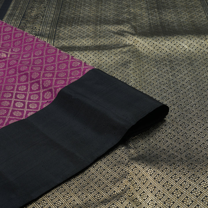 Hayagrivas Handloom Pure Plum Purple Kanjivaram Silk Saree with Black Border KBE736G13-1