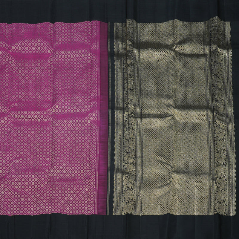 Hayagrivas Handloom Pure Plum Purple Kanjivaram Silk Saree with Black Border KBE736G13-1