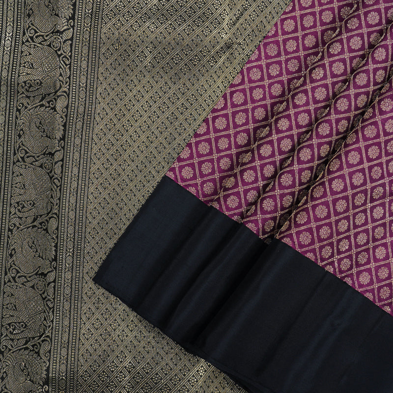 Hayagrivas Handloom Pure Plum Purple Kanjivaram Silk Saree with Black Border KBE736G13-1