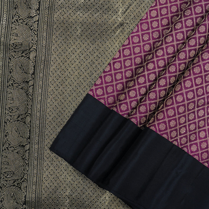 Hayagrivas Handloom Pure Plum Purple Kanjivaram Silk Saree with Black Border KBE736G13-1