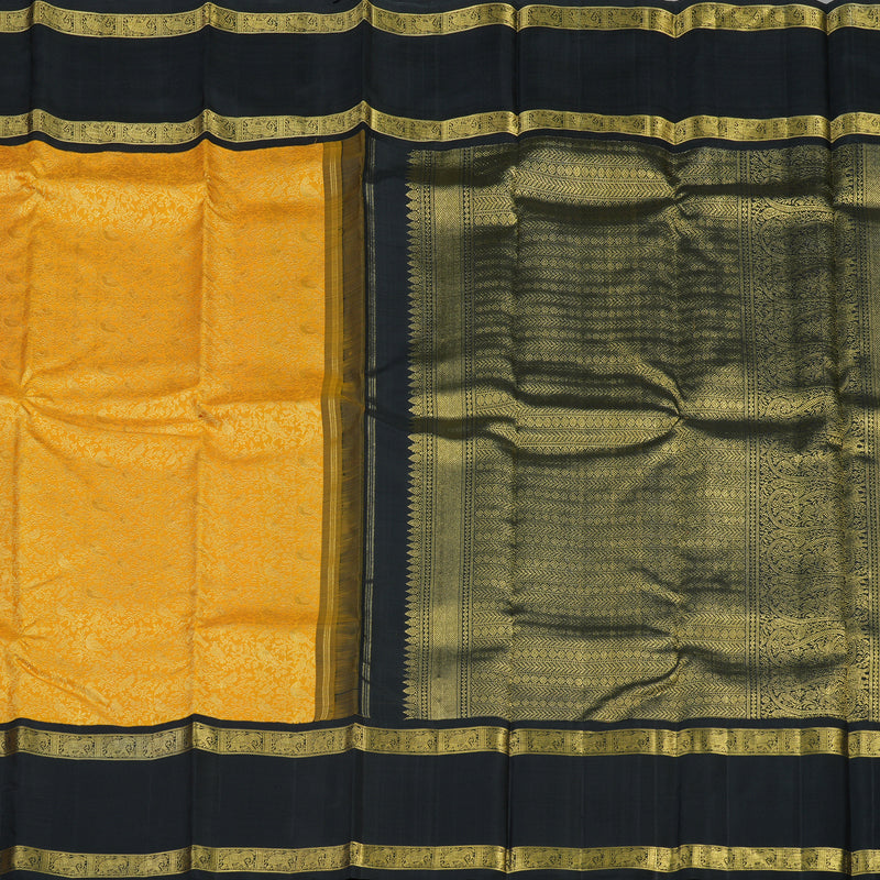 Hayagrivas Exclusive Handwoven Korvai Silk Saree in Sunflower Yellow with captivating Black KBE736G18-1