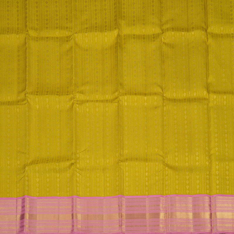 Hayagrivas Handloom Golden Yellow Kanjivaram Pattu Pavadai with Rose Pink Border KBE736G3-1