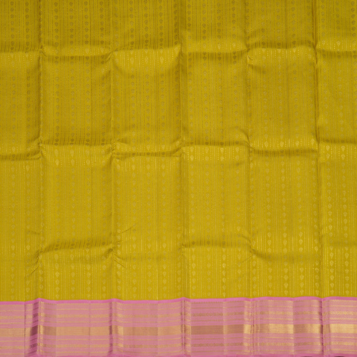 Hayagrivas Handloom Golden Yellow Kanjivaram Pattu Pavadai with Rose Pink Border KBE736G3-1