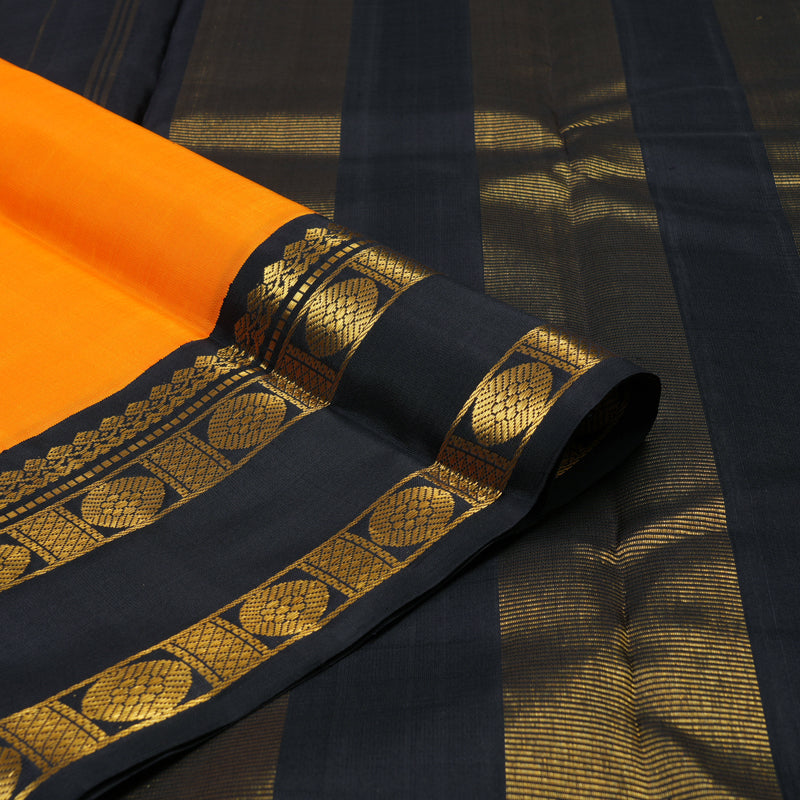 Hayagrivas Handloom Mango Orange Kanjivaram Silk Saree with Deep Nagapazham border KBE736G32-1