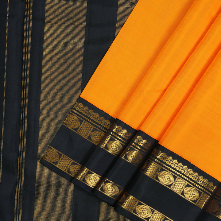 Hayagrivas Handloom Mango Orange Kanjivaram Silk Saree with Deep Nagapazham border KBE736G32-1