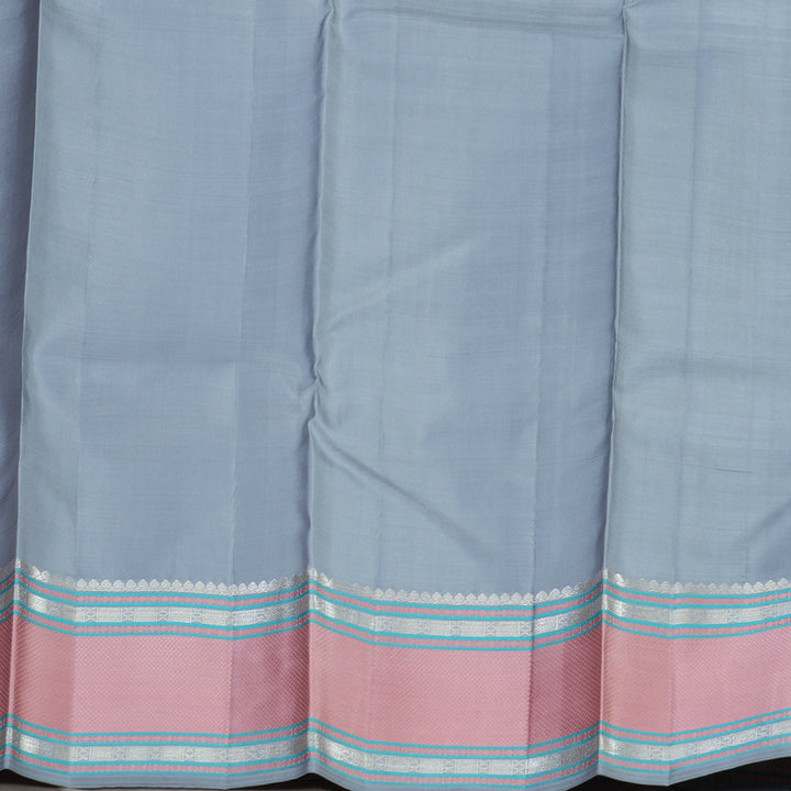 Hayagrivas Handloom Bluish-Grey Kanjivaram Silk Saree with Baby Pink Border KBE736G9-1