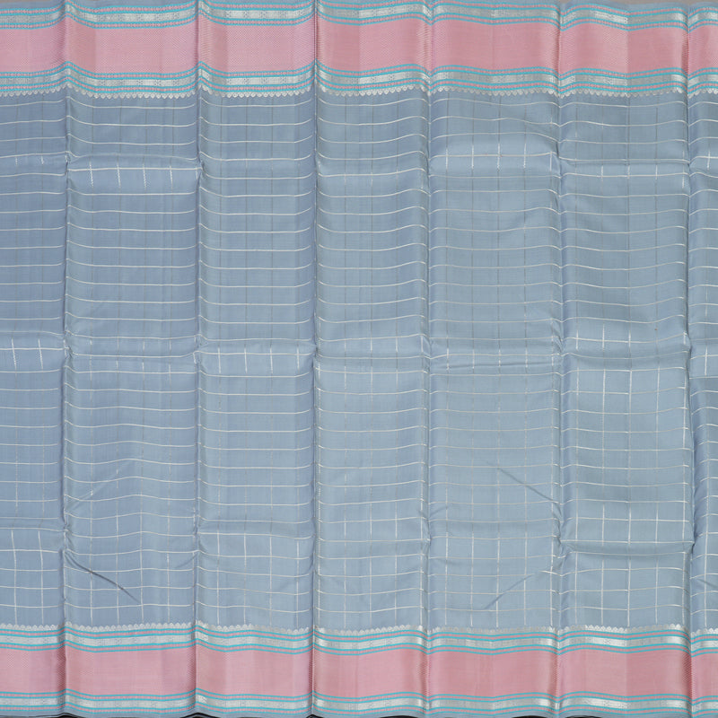 Hayagrivas Handloom Bluish-Grey Kanjivaram Silk Saree with Baby Pink Border KBE736G9-1