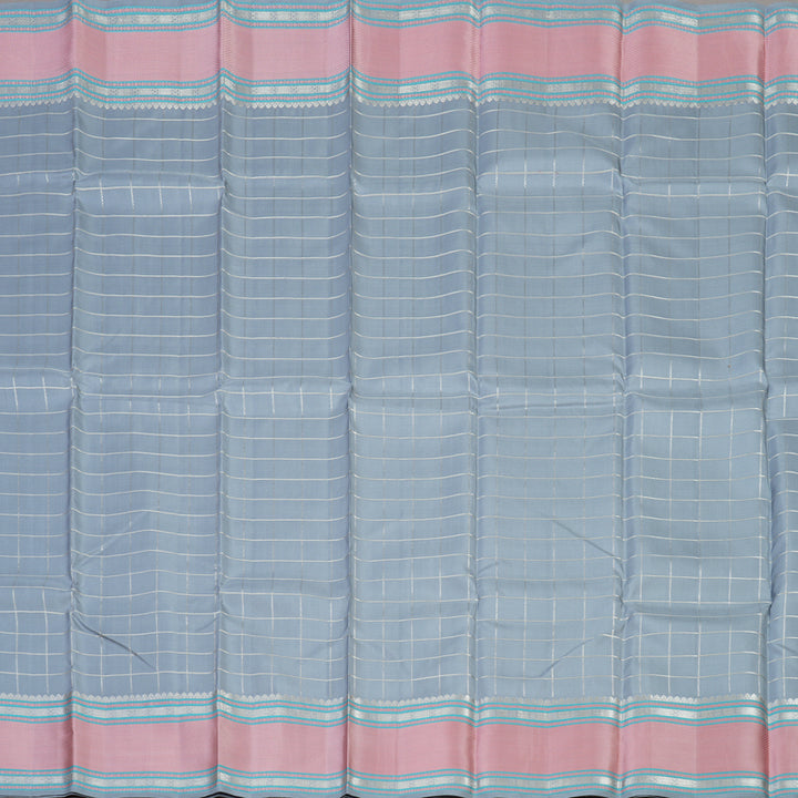 Hayagrivas Handloom Bluish-Grey Kanjivaram Silk Saree with Baby Pink Border KBE736G9-1
