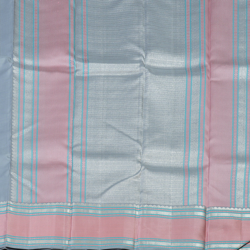 Hayagrivas Handloom Bluish-Grey Kanjivaram Silk Saree with Baby Pink Border KBE736G9-1