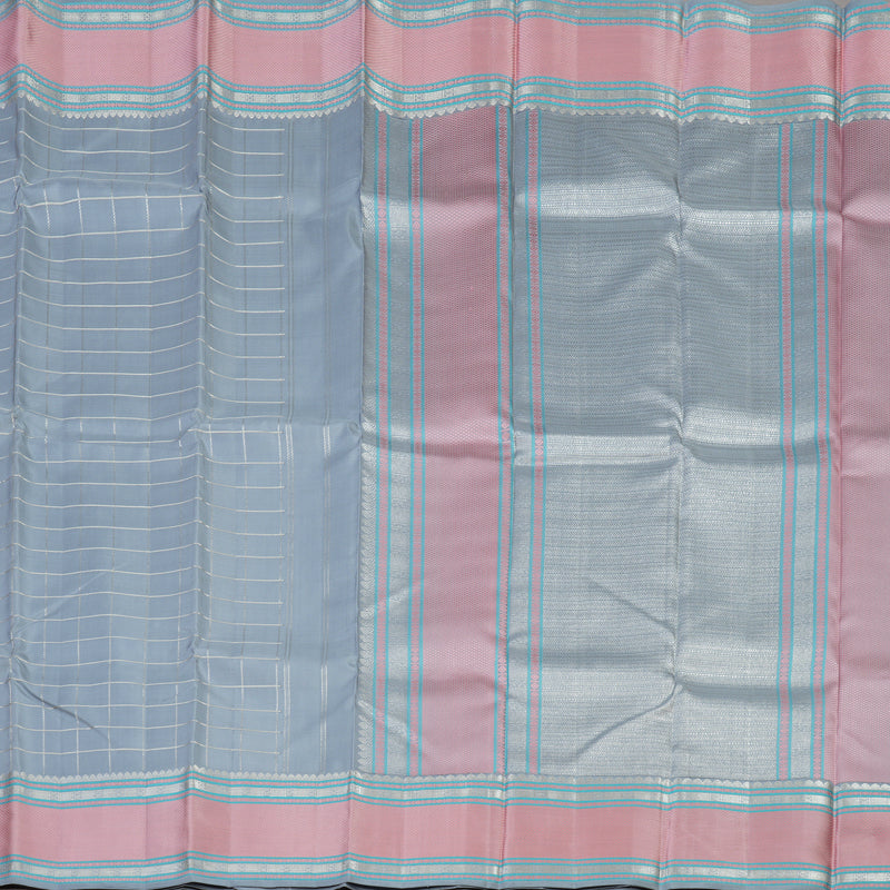 Hayagrivas Handloom Bluish-Grey Kanjivaram Silk Saree with Baby Pink Border KBE736G9-1