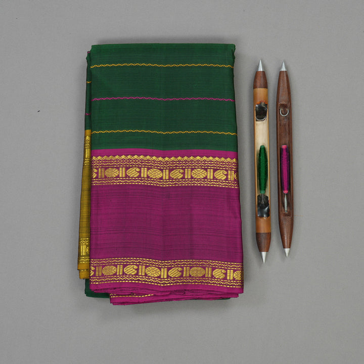 Hayagrivas Handloom Bottle Green Kanjivaram Silk Saree with Ganga Jamuna border KBE739G3-1