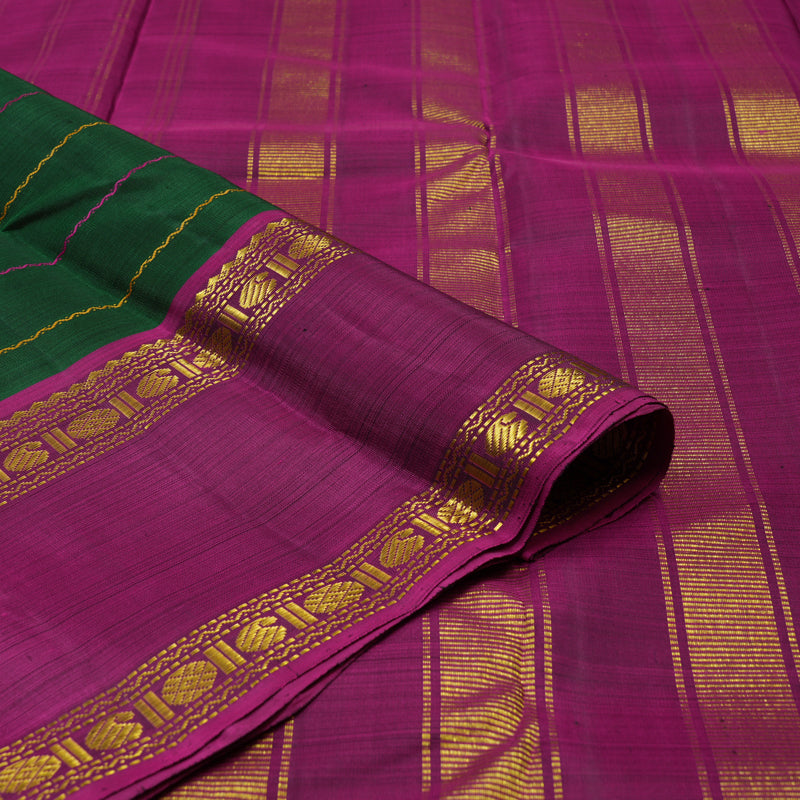 Hayagrivas Handloom Bottle Green Kanjivaram Silk Saree with Ganga Jamuna border KBE739G3-1