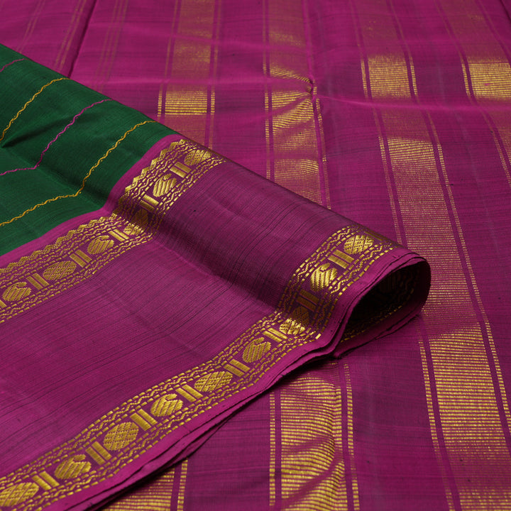 Hayagrivas Handloom Bottle Green Kanjivaram Silk Saree with Ganga Jamuna border KBE739G3-1