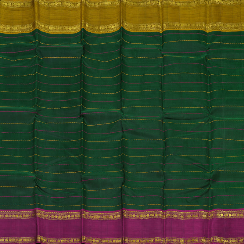 Hayagrivas Handloom Bottle Green Kanjivaram Silk Saree with Ganga Jamuna border KBE739G3-1