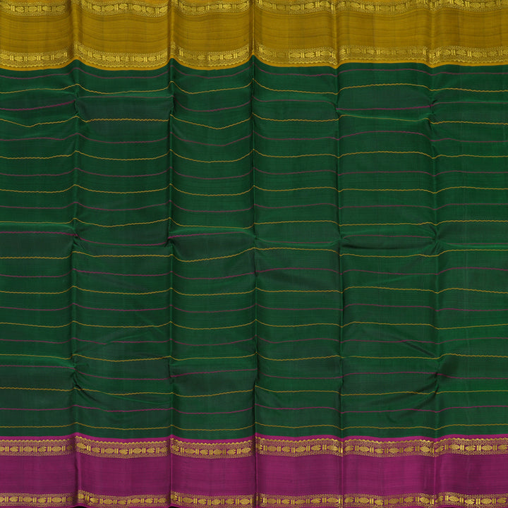 Hayagrivas Handloom Bottle Green Kanjivaram Silk Saree with Ganga Jamuna border KBE739G3-1