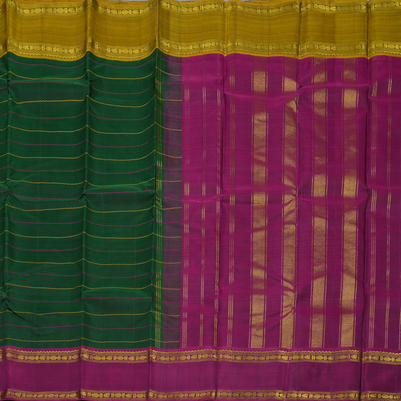 Hayagrivas Handloom Bottle Green Kanjivaram Silk Saree with Ganga Jamuna border KBE739G3-1