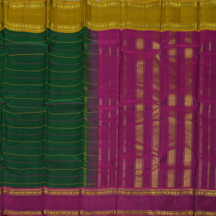 Hayagrivas Handloom Bottle Green Kanjivaram Silk Saree with Ganga Jamuna border KBE739G3-1