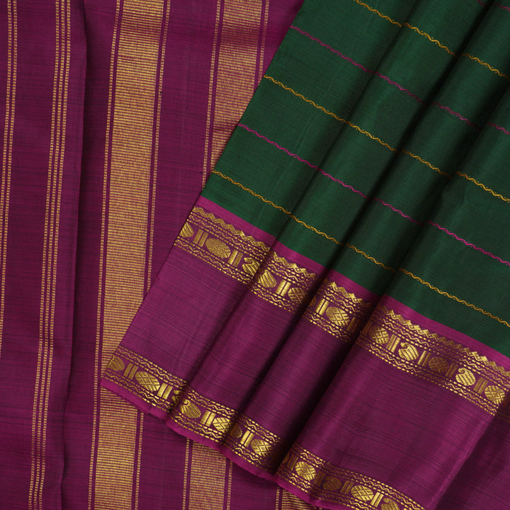 Hayagrivas Handloom Bottle Green Kanjivaram Silk Saree with Ganga Jamuna border KBE739G3-1