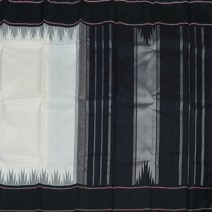Hayagrivas Handloom Pristine-White Kanjivaram Silk Saree with Black Border KBE747G1-4