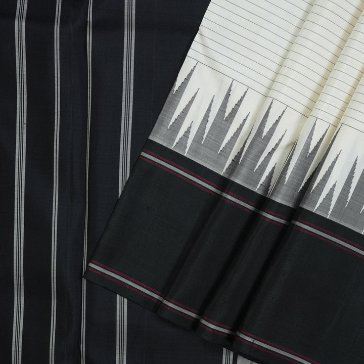 Hayagrivas Handloom Pristine-White Kanjivaram Silk Saree with Black Border KBE747G1-4