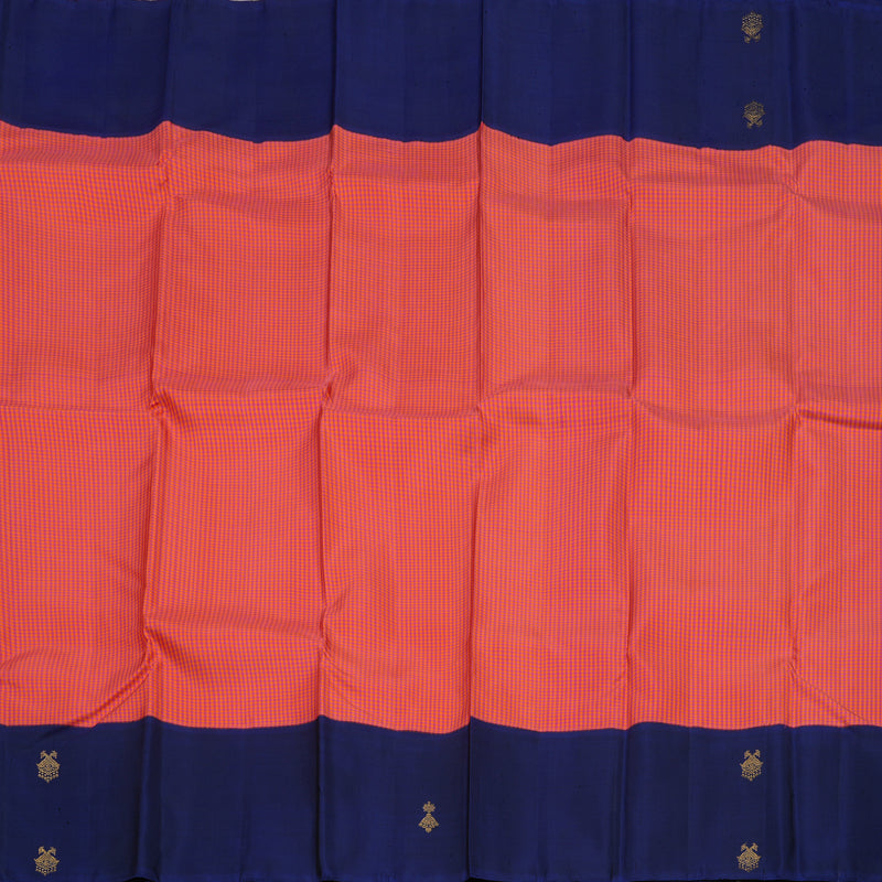 Hayagrivas Handloom Orange & Pink Muted Checks Kanjivaram Silk Saree with Navy Blue Border KBE748G1-3