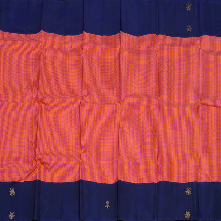 Hayagrivas Handloom Orange & Pink Muted Checks Kanjivaram Silk Saree with Navy Blue Border KBE748G1-3