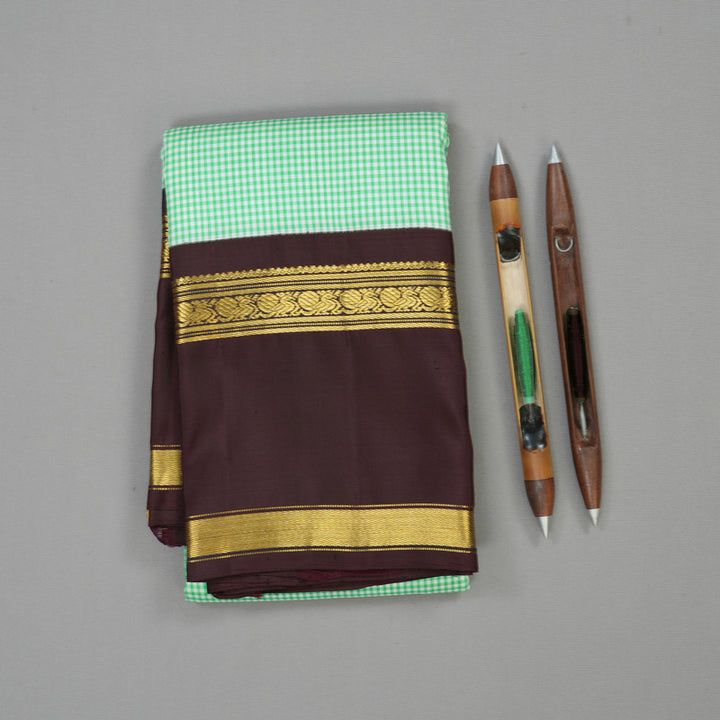 Hayagrivas Handloom Green & White (Muted Checks) Kanjivaram Silk Saree with Rettapet KBE748G5-2