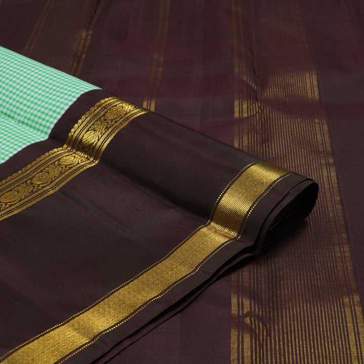 Hayagrivas Handloom Green & White (Muted Checks) Kanjivaram Silk Saree with Rettapet KBE748G5-2