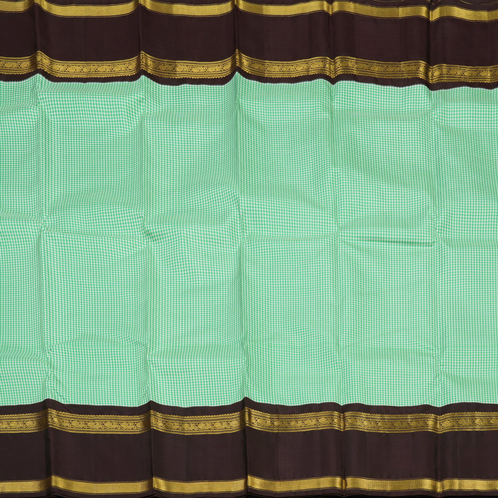 Hayagrivas Handloom Green & White (Muted Checks) Kanjivaram Silk Saree with Rettapet KBE748G5-2