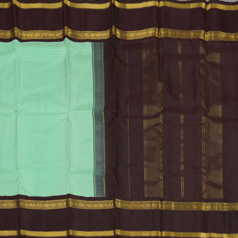 Hayagrivas Handloom Green & White (Muted Checks) Kanjivaram Silk Saree with Rettapet KBE748G5-2