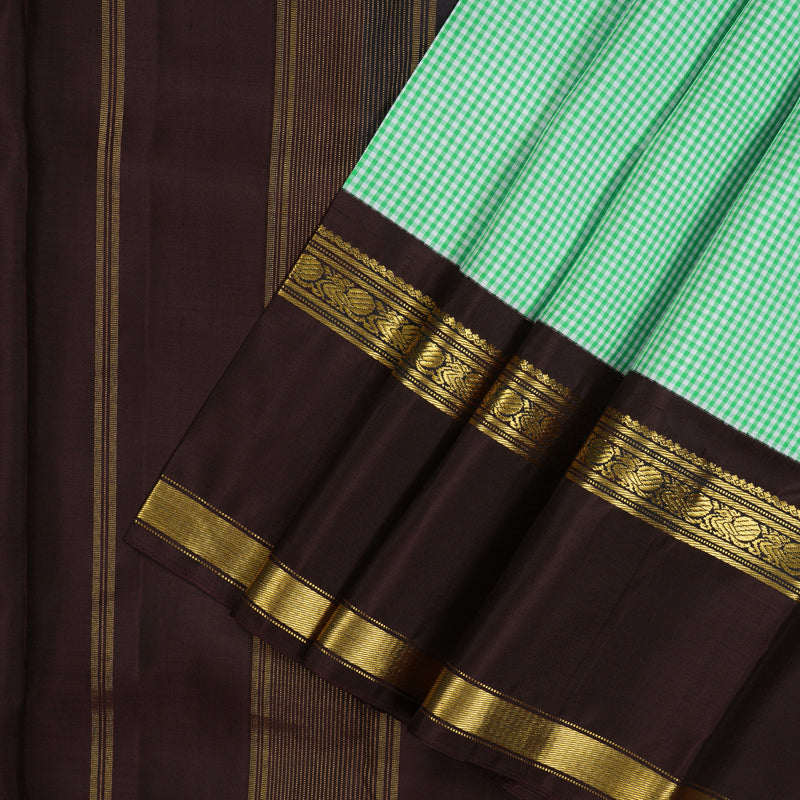Hayagrivas Handloom Green & White (Muted Checks) Kanjivaram Silk Saree with Rettapet KBE748G5-2