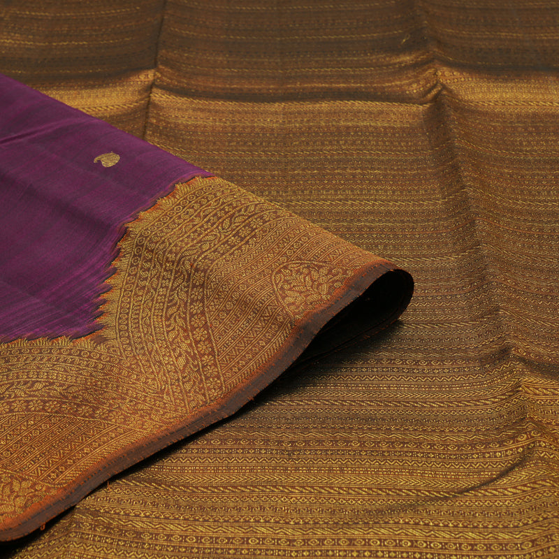 Hayagrivas Handloom Wine Purple Kanjivaram Silk Saree with Rust Orange border KBE749G12-1
