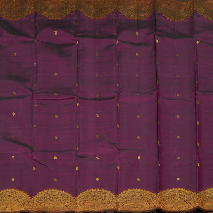 Hayagrivas Handloom Wine Purple Kanjivaram Silk Saree with Rust Orange border KBE749G12-1