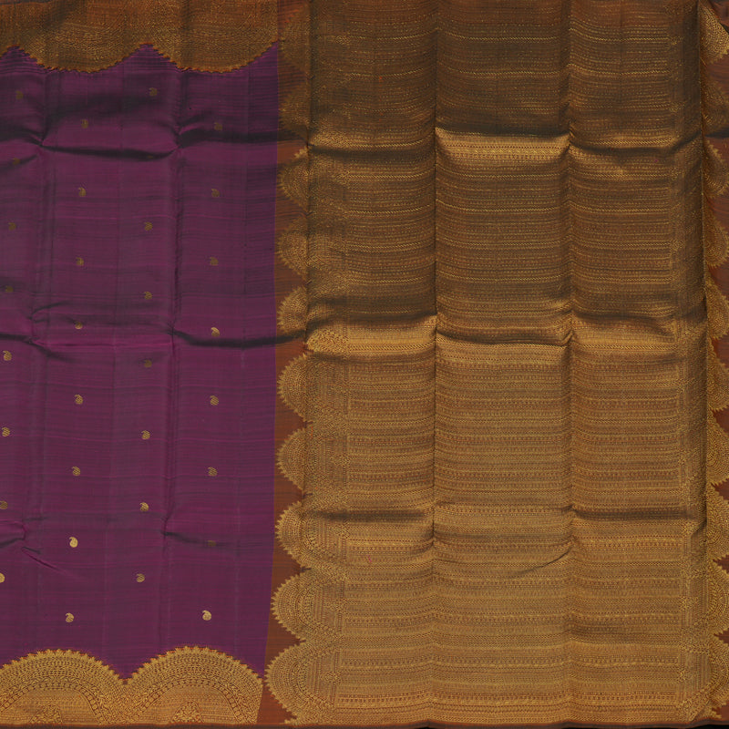 Hayagrivas Handloom Wine Purple Kanjivaram Silk Saree with Rust Orange border KBE749G12-1