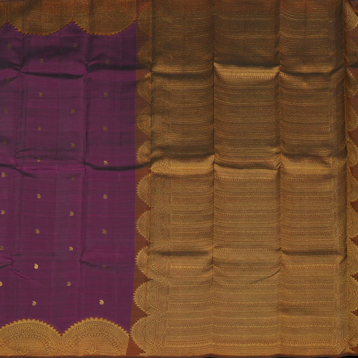 Hayagrivas Handloom Wine Purple Kanjivaram Silk Saree with Rust Orange border KBE749G12-1