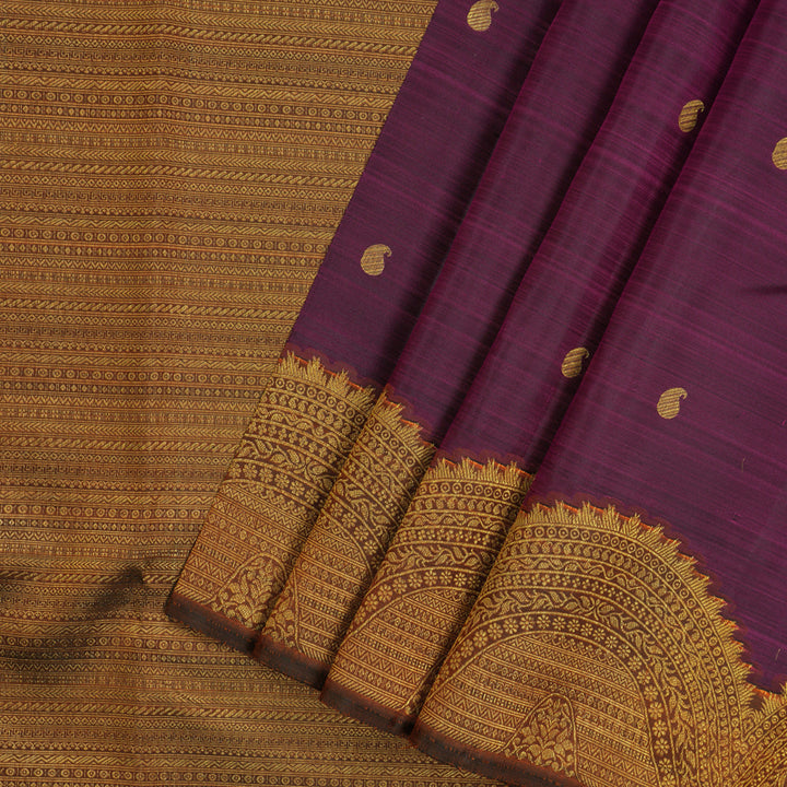 Hayagrivas Handloom Wine Purple Kanjivaram Silk Saree with Rust Orange border KBE749G12-1