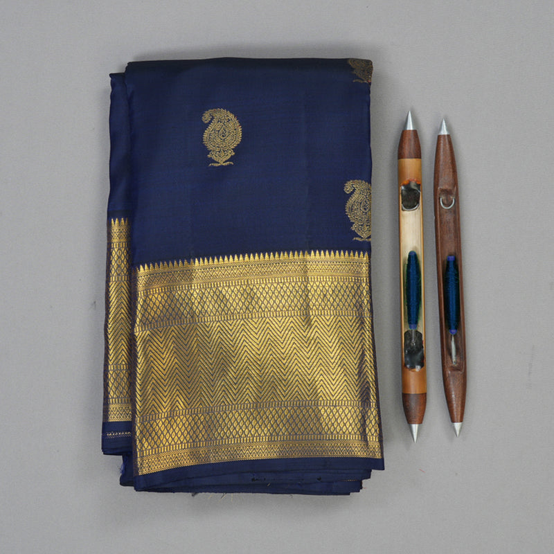Hayagrivas Handloom Navy Blue Kanjivaram Silk Saree KBE749G14-1