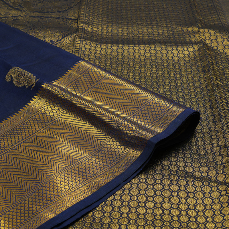 Hayagrivas Handloom Navy Blue Kanjivaram Silk Saree KBE749G14-1
