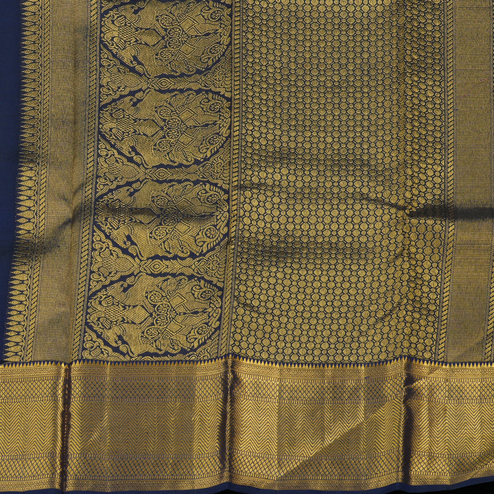 Hayagrivas Handloom Navy Blue Kanjivaram Silk Saree KBE749G14-1