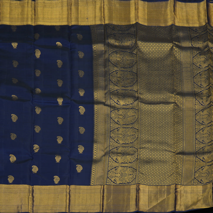 Hayagrivas Handloom Navy Blue Kanjivaram Silk Saree KBE749G14-1