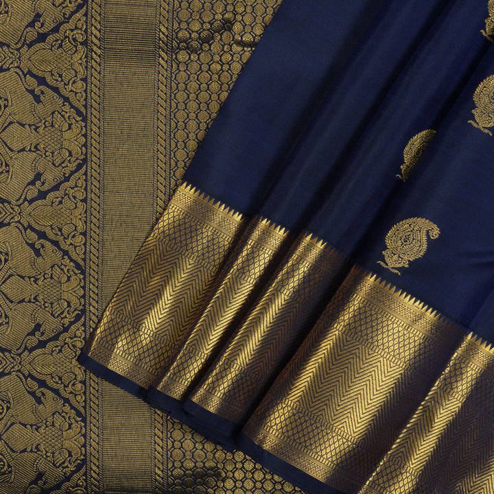 Hayagrivas Handloom Navy Blue Kanjivaram Silk Saree KBE749G14-1